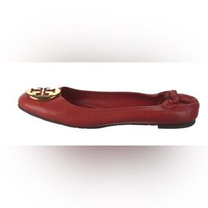 Tory Burch Reva Leather Flats in Pomegranate (soft red)